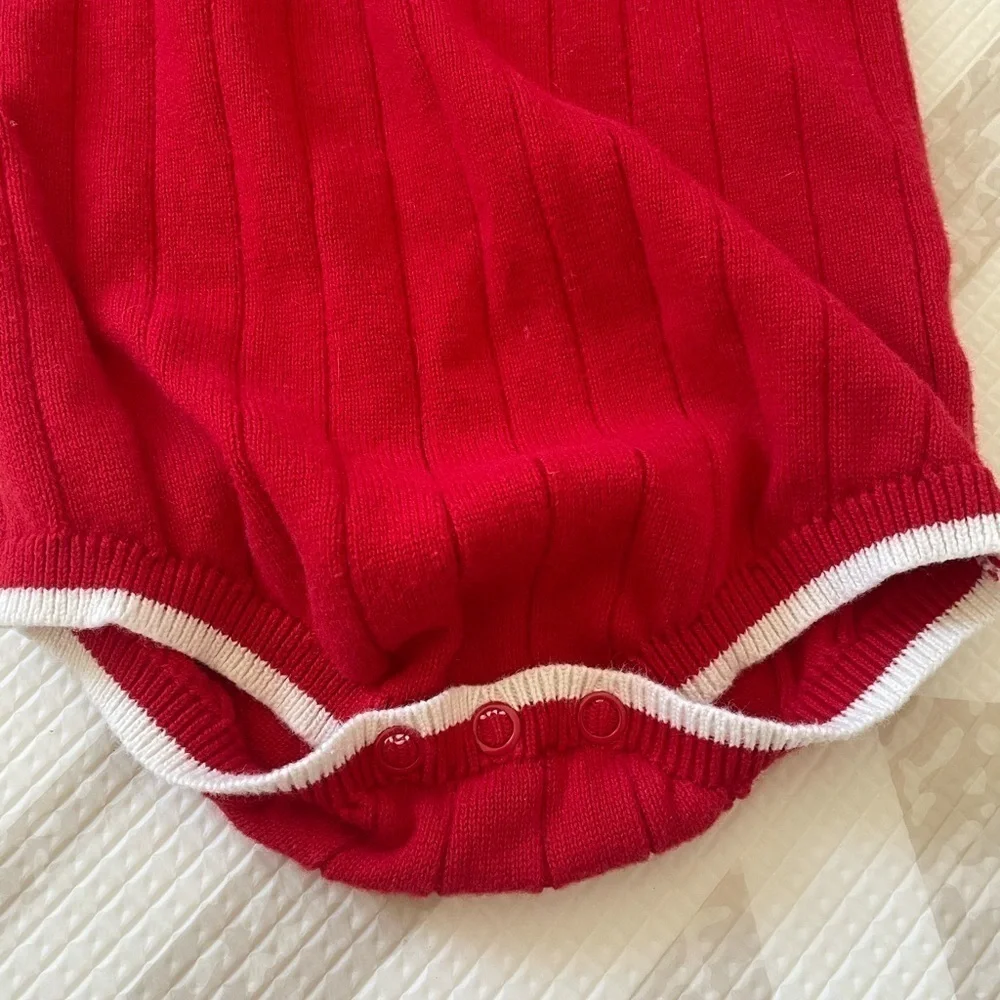 Cat & Jack knit Christmas outfit onesie 12 month ruffle collar like new!